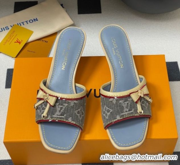 Low Cost Louis Vuitton Heel Slides Sandal 3cm in Monogram Denim Grey 2025 LV042201