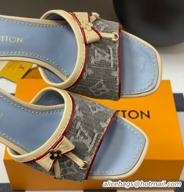 Low Cost Louis Vuitton Heel Slides Sandal 3cm in Monogram Denim Grey 2025 LV042201
