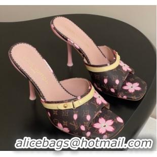 Top Design Louis Vuitton LV x TM 6AM Heel Slides Sandal 9cm in Cherry Bloom Print Monogram Canvas 1ADIGZ