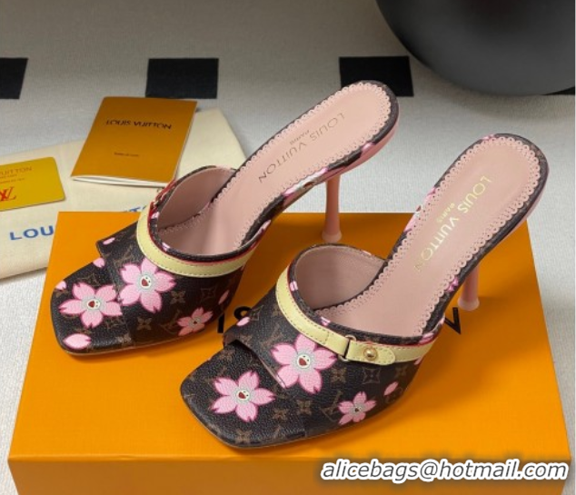 Top Design Louis Vuitton LV x TM 6AM Heel Slides Sandal 9cm in Cherry Bloom Print Monogram Canvas 1ADIGZ