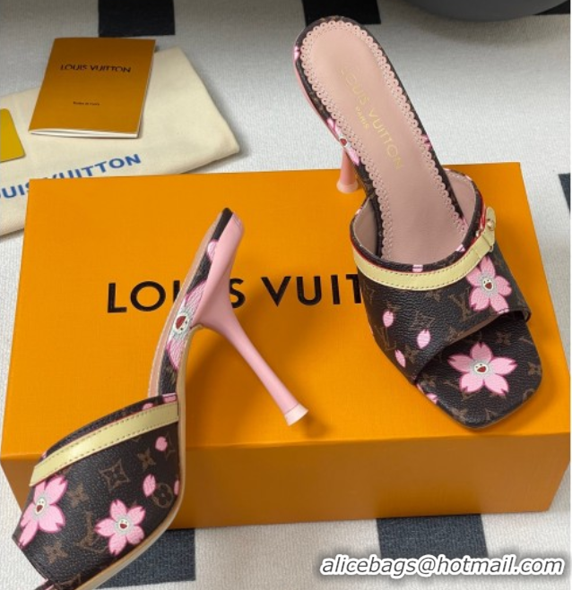Top Design Louis Vuitton LV x TM 6AM Heel Slides Sandal 9cm in Cherry Bloom Print Monogram Canvas 1ADIGZ