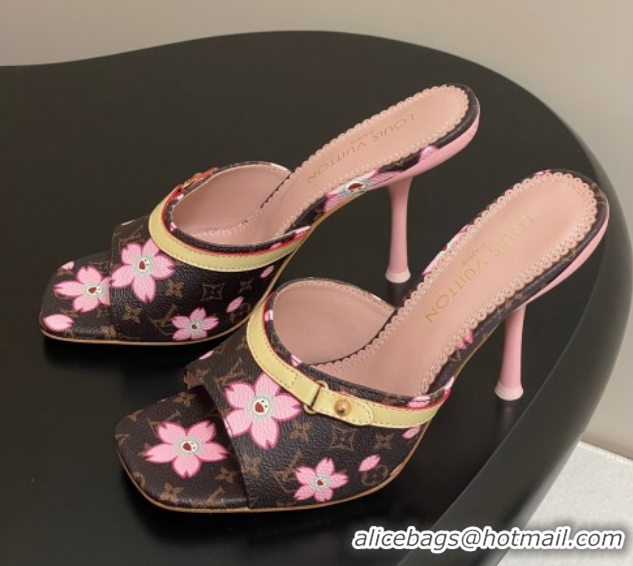 Top Design Louis Vuitton LV x TM 6AM Heel Slides Sandal 9cm in Cherry Bloom Print Monogram Canvas 1ADIGZ