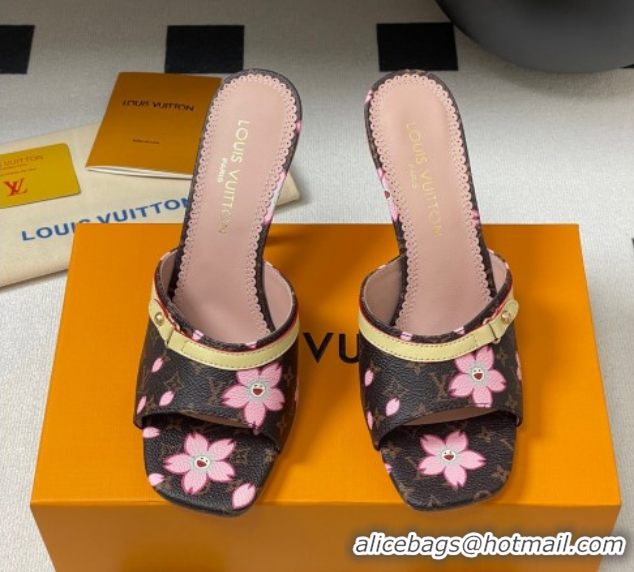 Top Design Louis Vuitton LV x TM 6AM Heel Slides Sandal 9cm in Cherry Bloom Print Monogram Canvas 1ADIGZ