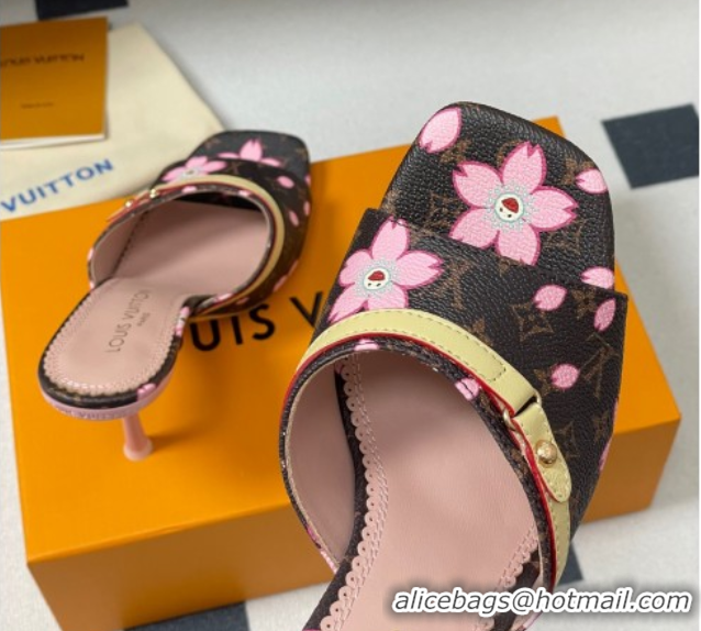 Top Design Louis Vuitton LV x TM 6AM Heel Slides Sandal 9cm in Cherry Bloom Print Monogram Canvas 1ADIGZ