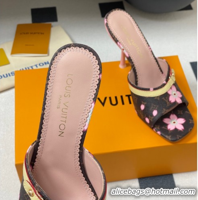 Top Design Louis Vuitton LV x TM 6AM Heel Slides Sandal 9cm in Cherry Bloom Print Monogram Canvas 1ADIGZ