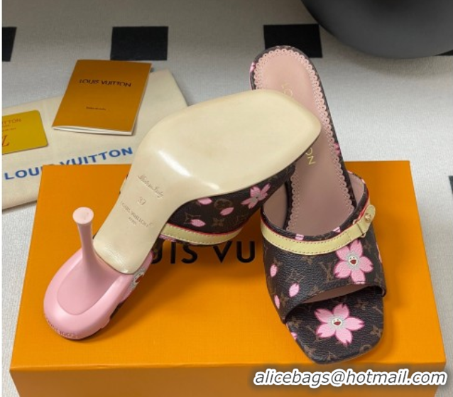 Top Design Louis Vuitton LV x TM 6AM Heel Slides Sandal 9cm in Cherry Bloom Print Monogram Canvas 1ADIGZ