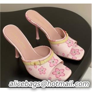 Cheap Price Louis Vuitton LV x TM 6AM Heel Slides Sandal 9cm in Cherry Bloom Print Leather Pink 1ADIGZ