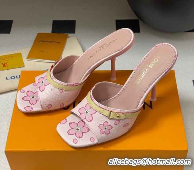 Cheap Price Louis Vuitton LV x TM 6AM Heel Slides Sandal 9cm in Cherry Bloom Print Leather Pink 1ADIGZ