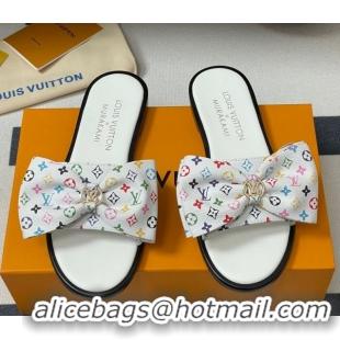 Lower Price Louis Vuitton LV x TM Lily Flat Slides Sandal with Bow in Monogram Canvas White/Multicolor 1AGVYB