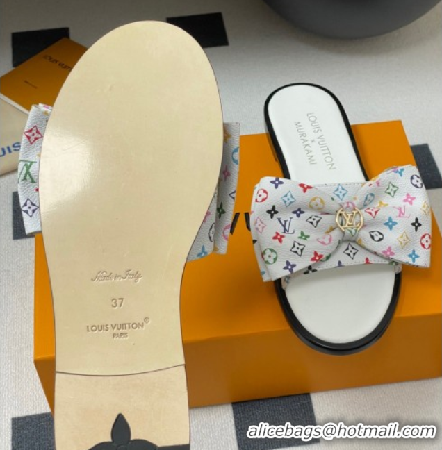 Lower Price Louis Vuitton LV x TM Lily Flat Slides Sandal with Bow in Monogram Canvas White/Multicolor 1AGVYB