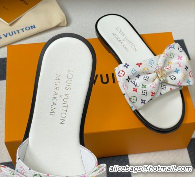 Lower Price Louis Vuitton LV x TM Lily Flat Slides Sandal with Bow in Monogram Canvas White/Multicolor 1AGVYB