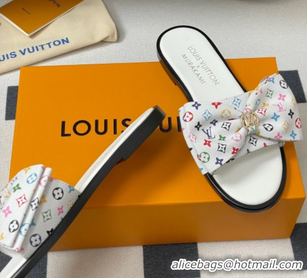 Lower Price Louis Vuitton LV x TM Lily Flat Slides Sandal with Bow in Monogram Canvas White/Multicolor 1AGVYB