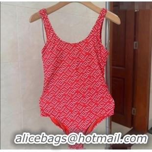 Pretty Style Fendi Logo Print One-Piece Swimwear 0313 Red 2025