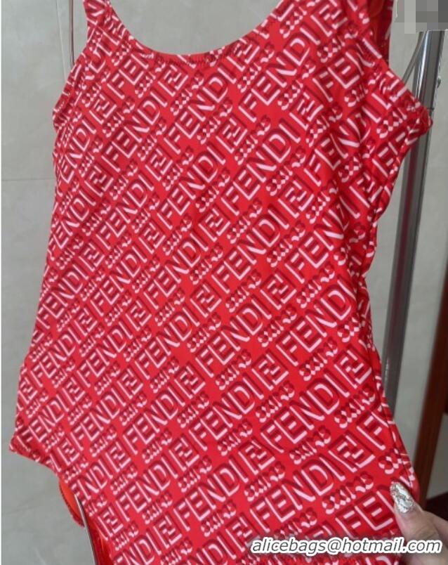 Pretty Style Fendi Logo Print One-Piece Swimwear 0313 Red 2025