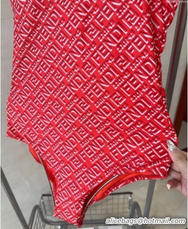 Pretty Style Fendi Logo Print One-Piece Swimwear 0313 Red 2025