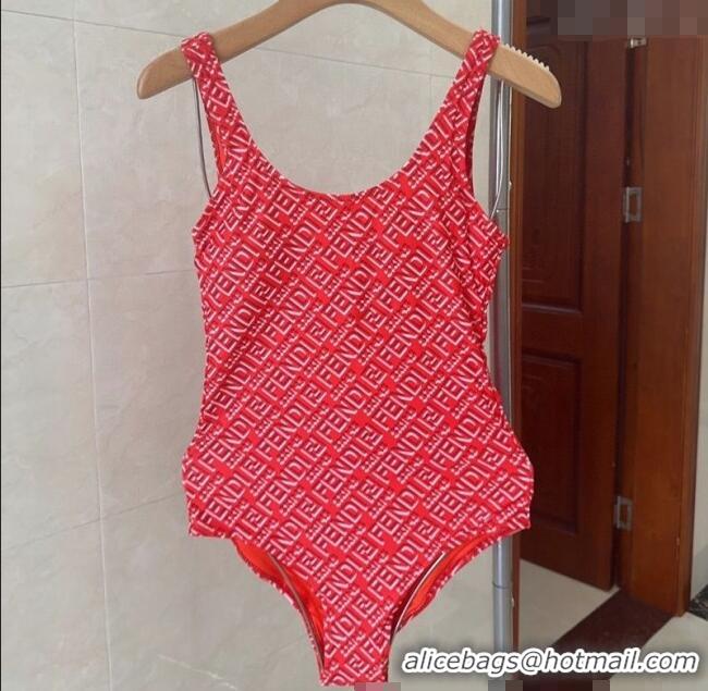 Pretty Style Fendi Logo Print One-Piece Swimwear 0313 Red 2025