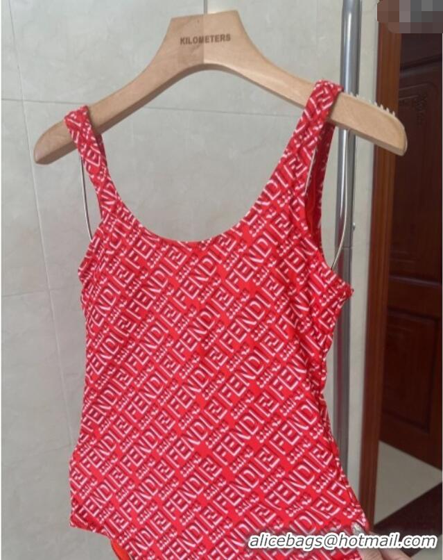 Pretty Style Fendi Logo Print One-Piece Swimwear 0313 Red 2025