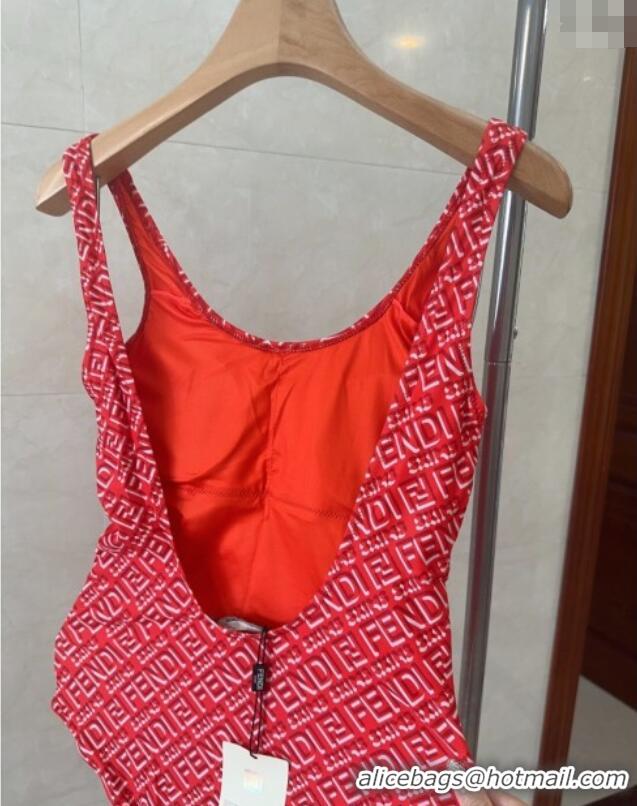 Pretty Style Fendi Logo Print One-Piece Swimwear 0313 Red 2025