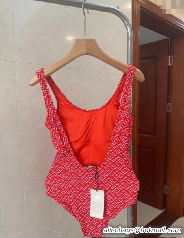 Pretty Style Fendi Logo Print One-Piece Swimwear 0313 Red 2025