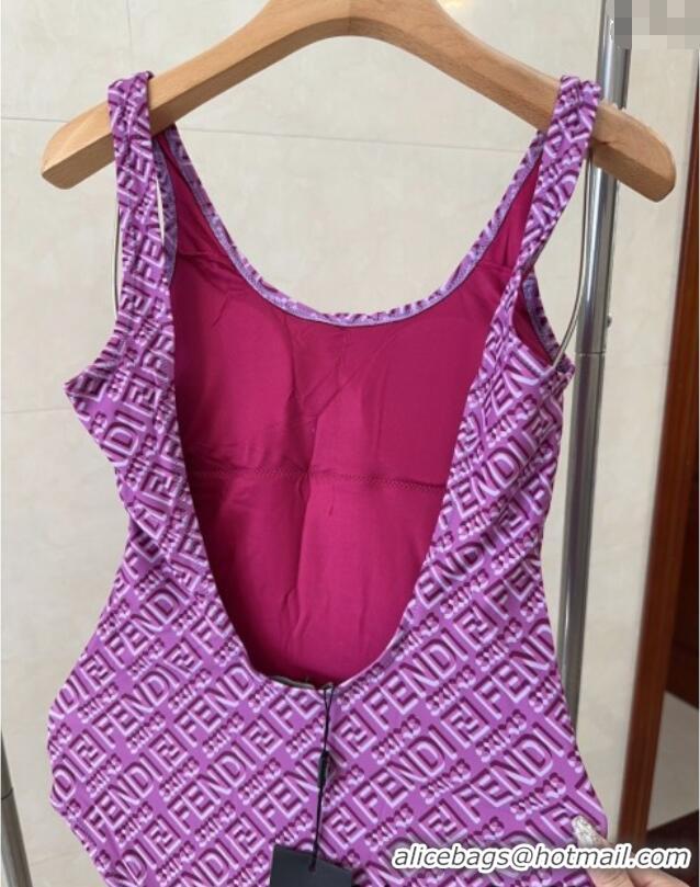 Luxury Cheap Fendi Logo Print One-Piece Swimwear 0313 Purple 2025