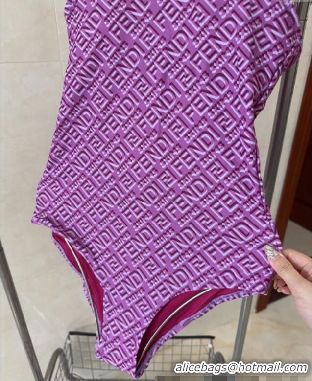 Luxury Cheap Fendi Logo Print One-Piece Swimwear 0313 Purple 2025
