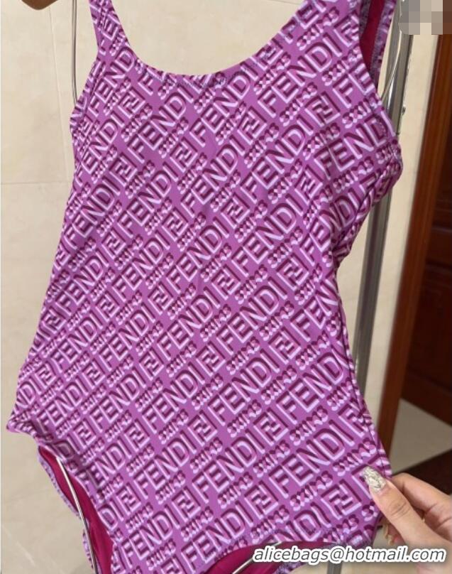 Luxury Cheap Fendi Logo Print One-Piece Swimwear 0313 Purple 2025