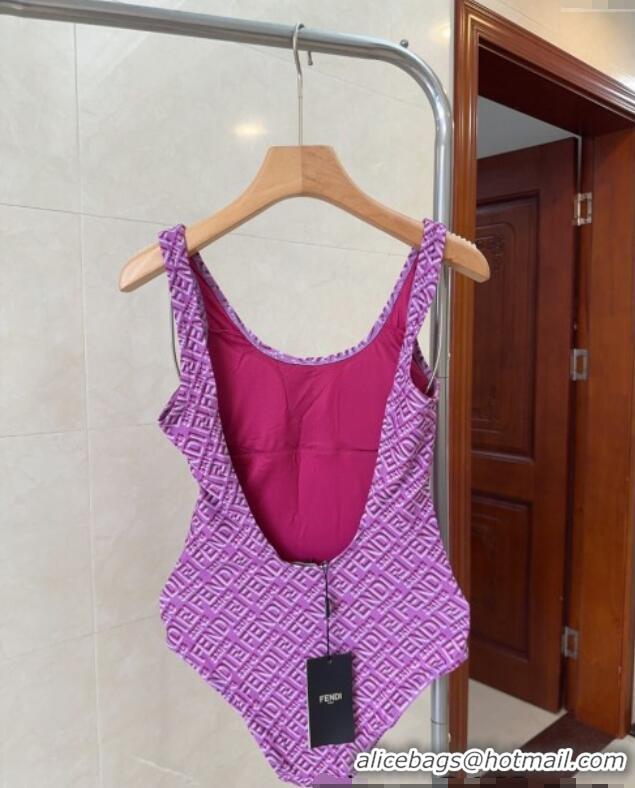 Luxury Cheap Fendi Logo Print One-Piece Swimwear 0313 Purple 2025