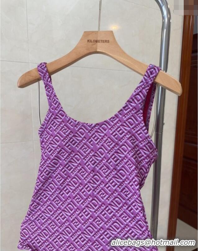 Luxury Cheap Fendi Logo Print One-Piece Swimwear 0313 Purple 2025