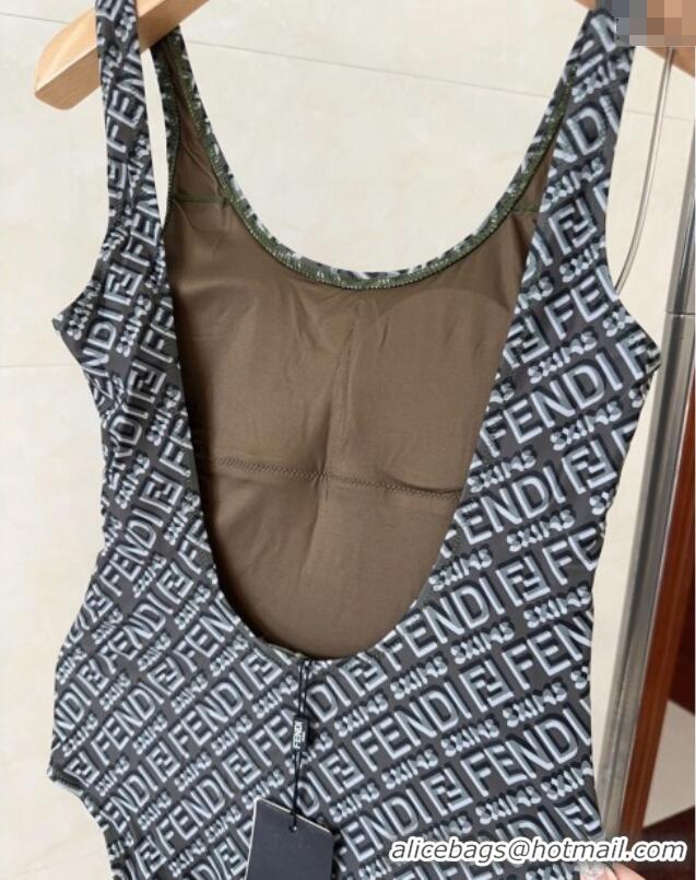 Low Cost Fendi Logo Print One-Piece Swimwear 0313 Grey 2025