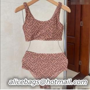 Cheapest Fendi Logo Print Two-Pieces Swimwear 0313 Brown 2025
