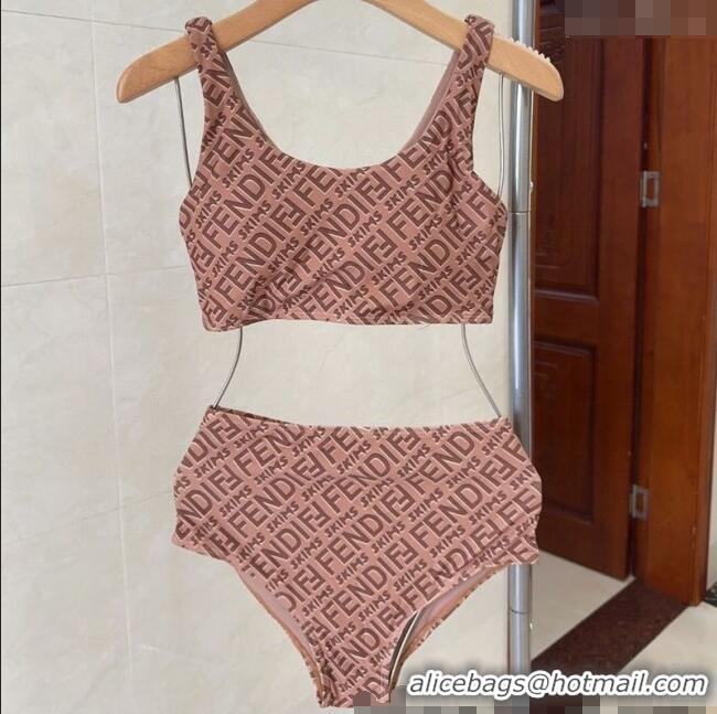 Cheapest Fendi Logo Print Two-Pieces Swimwear 0313 Brown 2025