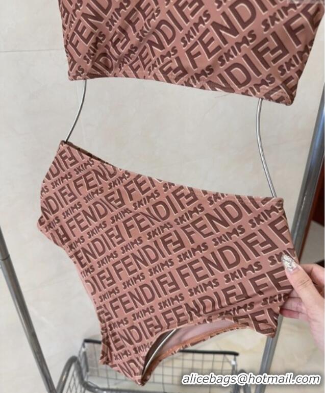 Cheapest Fendi Logo Print Two-Pieces Swimwear 0313 Brown 2025