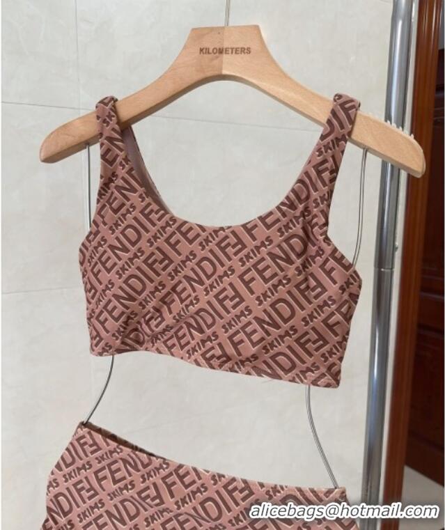 Cheapest Fendi Logo Print Two-Pieces Swimwear 0313 Brown 2025
