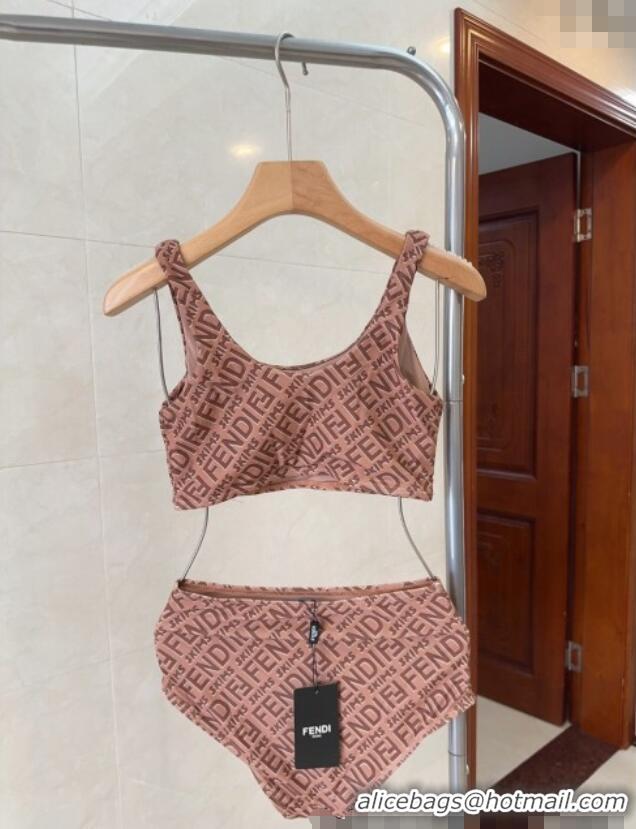 Cheapest Fendi Logo Print Two-Pieces Swimwear 0313 Brown 2025