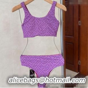 ​Trendy Design Fendi Logo Print Two-Pieces Swimwear 0313 Purple 2025