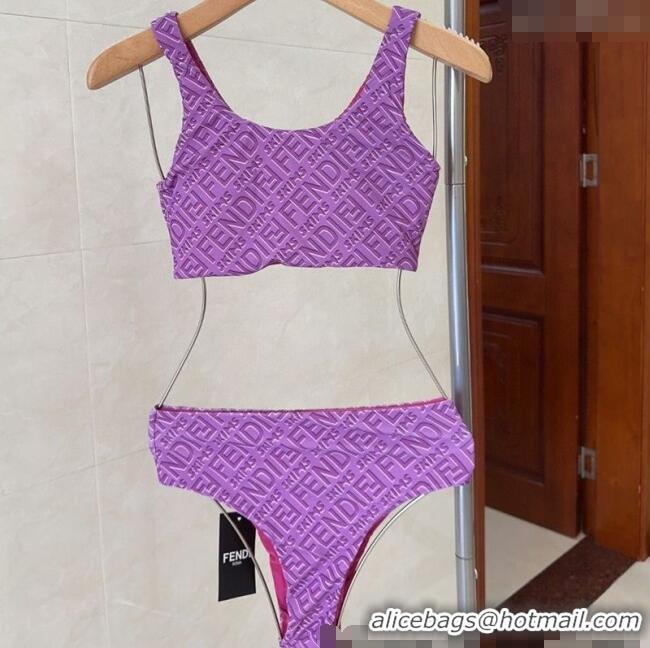 ​Trendy Design Fendi Logo Print Two-Pieces Swimwear 0313 Purple 2025