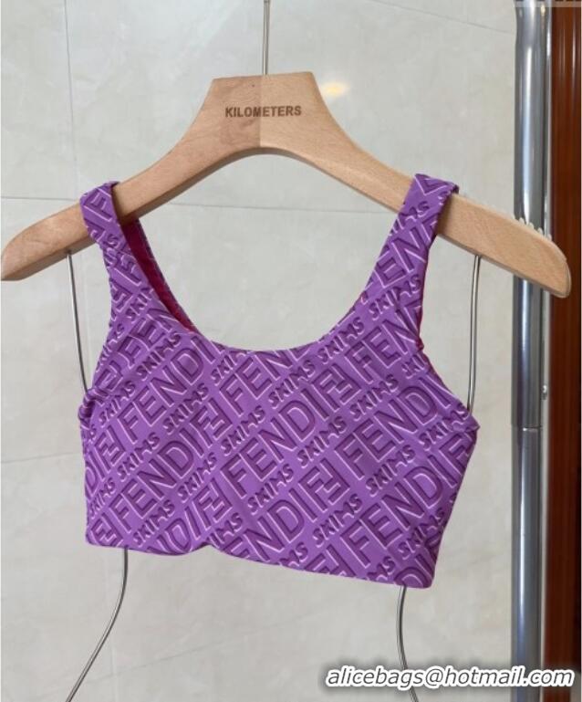 ​Trendy Design Fendi Logo Print Two-Pieces Swimwear 0313 Purple 2025