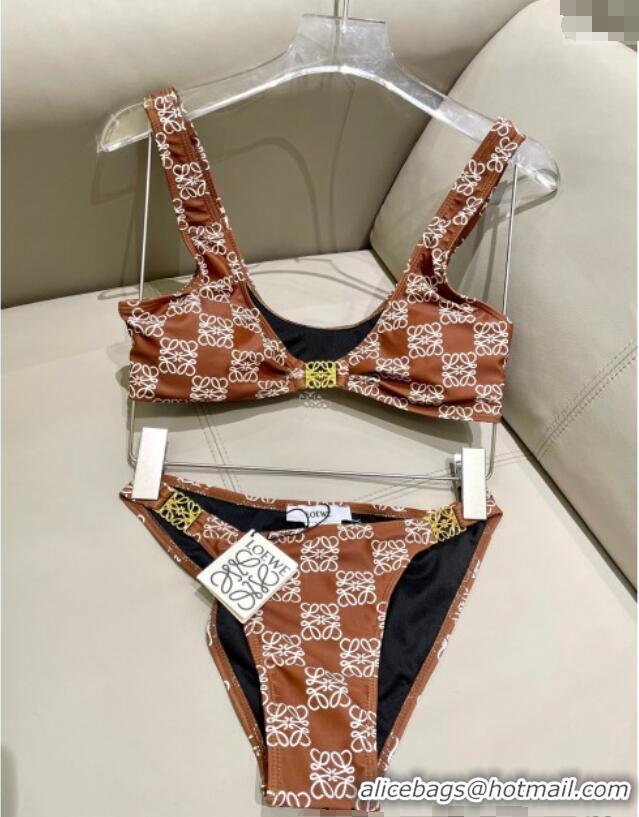 ​Affordable Price Loewe Logo Print Two-Pieces Swimwear 0313 Brown 2025