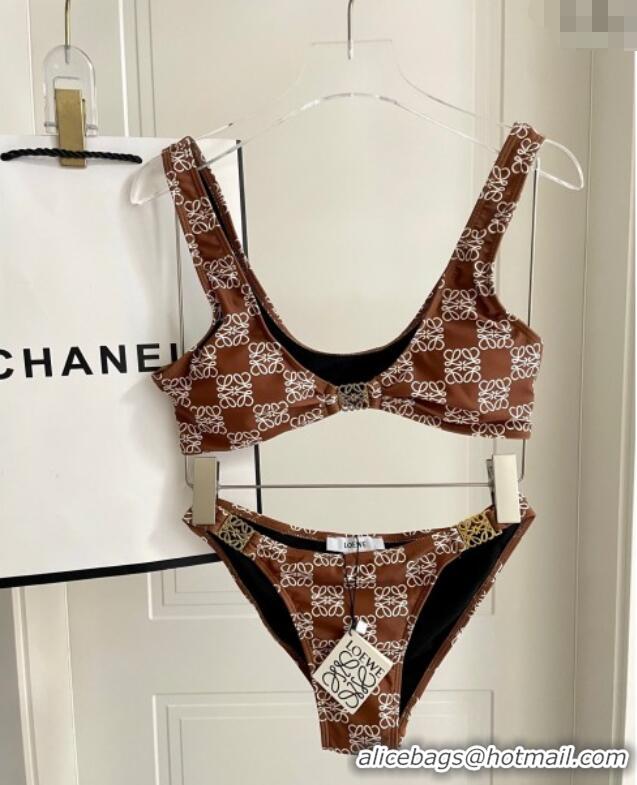 ​Affordable Price Loewe Logo Print Two-Pieces Swimwear 0313 Brown 2025