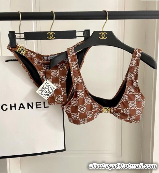 ​Affordable Price Loewe Logo Print Two-Pieces Swimwear 0313 Brown 2025