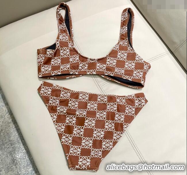 ​Affordable Price Loewe Logo Print Two-Pieces Swimwear 0313 Brown 2025
