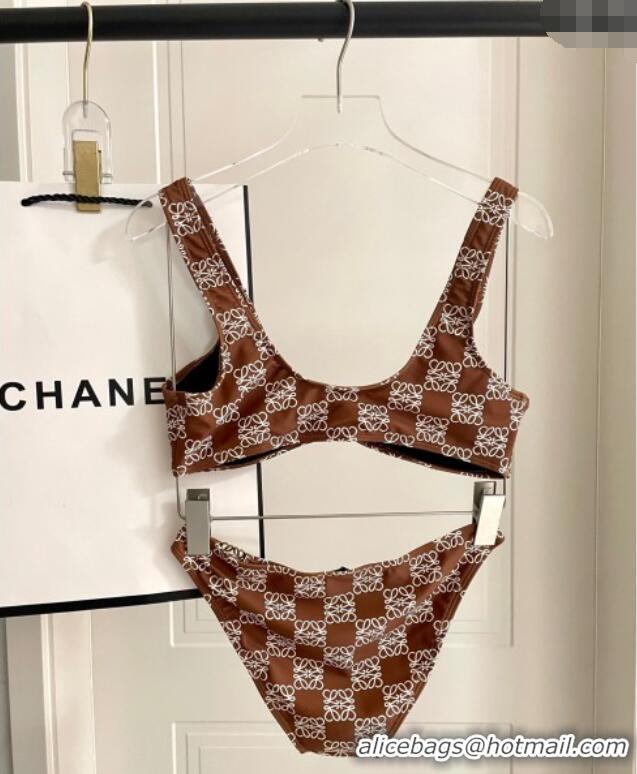 ​Affordable Price Loewe Logo Print Two-Pieces Swimwear 0313 Brown 2025