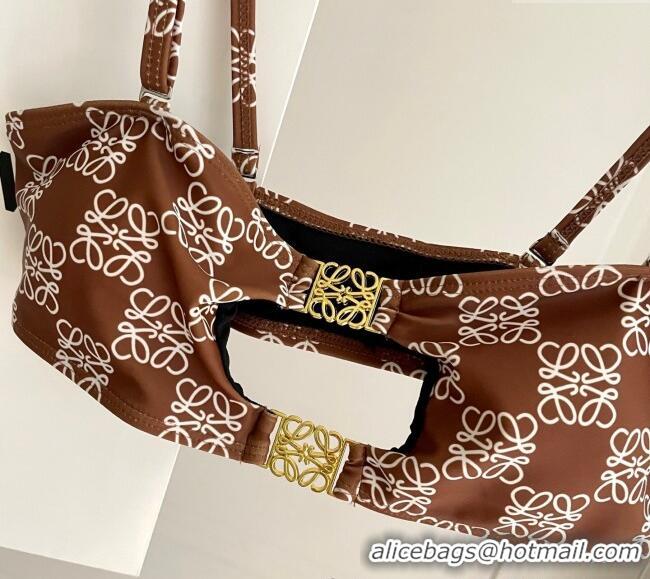 Well Crafted Loewe Logo Print Two-Pieces Swimwear 0312 Brown 2025