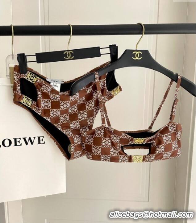 Well Crafted Loewe Logo Print Two-Pieces Swimwear 0312 Brown 2025