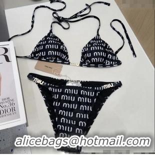 Top Grade Miu Miu Letters Print Two-Pieces Swimwear 0313 Black 2025