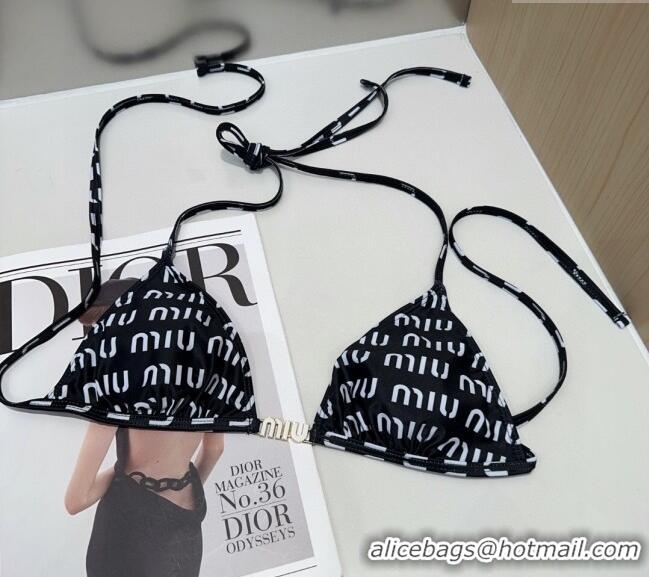 Top Grade Miu Miu Letters Print Two-Pieces Swimwear 0313 Black 2025