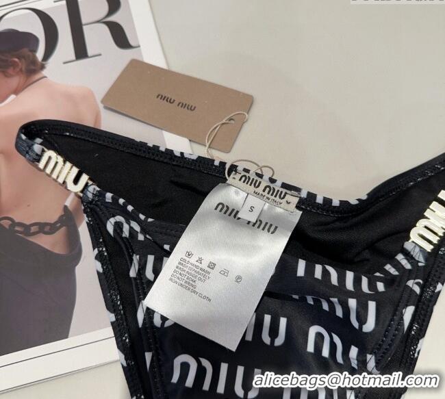 Top Grade Miu Miu Letters Print Two-Pieces Swimwear 0313 Black 2025