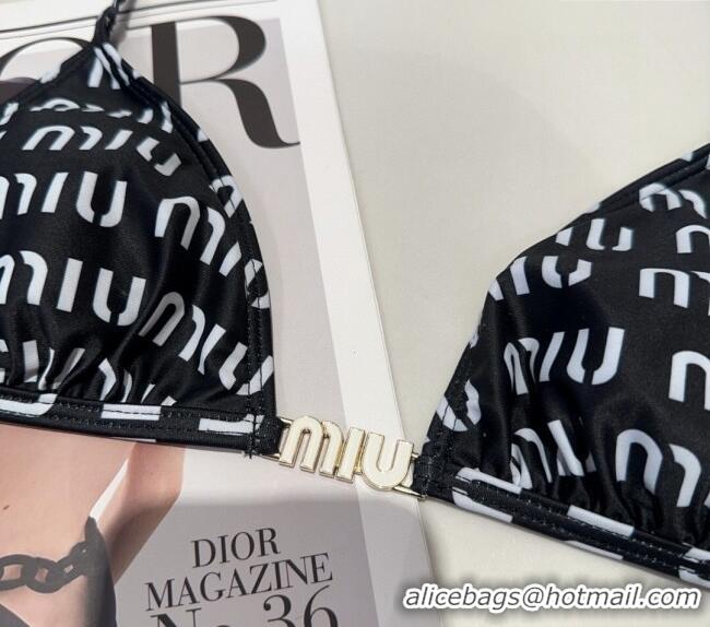 Top Grade Miu Miu Letters Print Two-Pieces Swimwear 0313 Black 2025