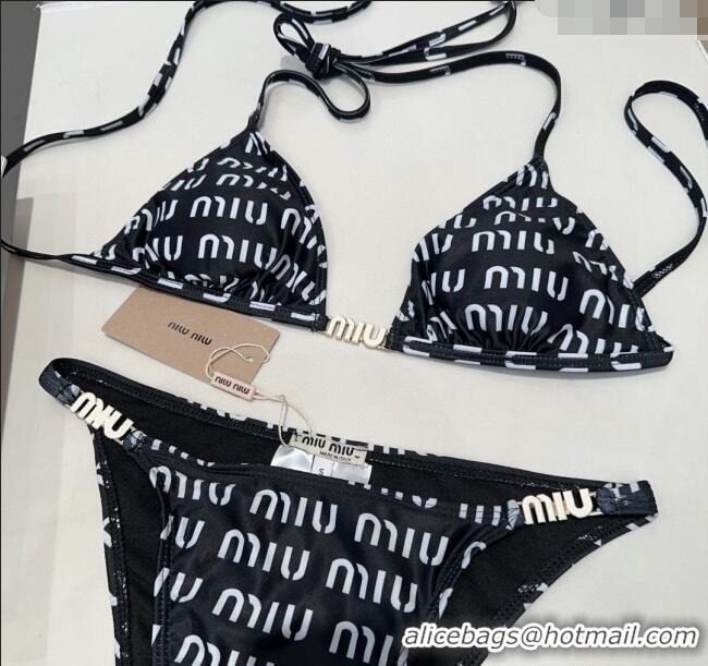Top Grade Miu Miu Letters Print Two-Pieces Swimwear 0313 Black 2025