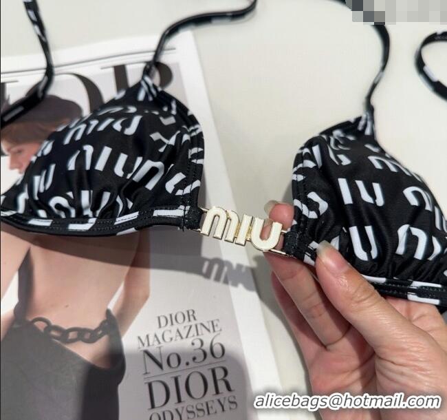 Top Grade Miu Miu Letters Print Two-Pieces Swimwear 0313 Black 2025
